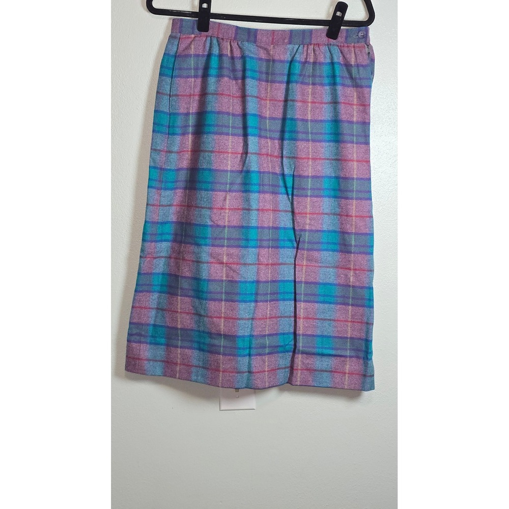 Vintage Pendleton Wool Plaid Midi Skirt Purple Teal Heritage Size 10 T536-998